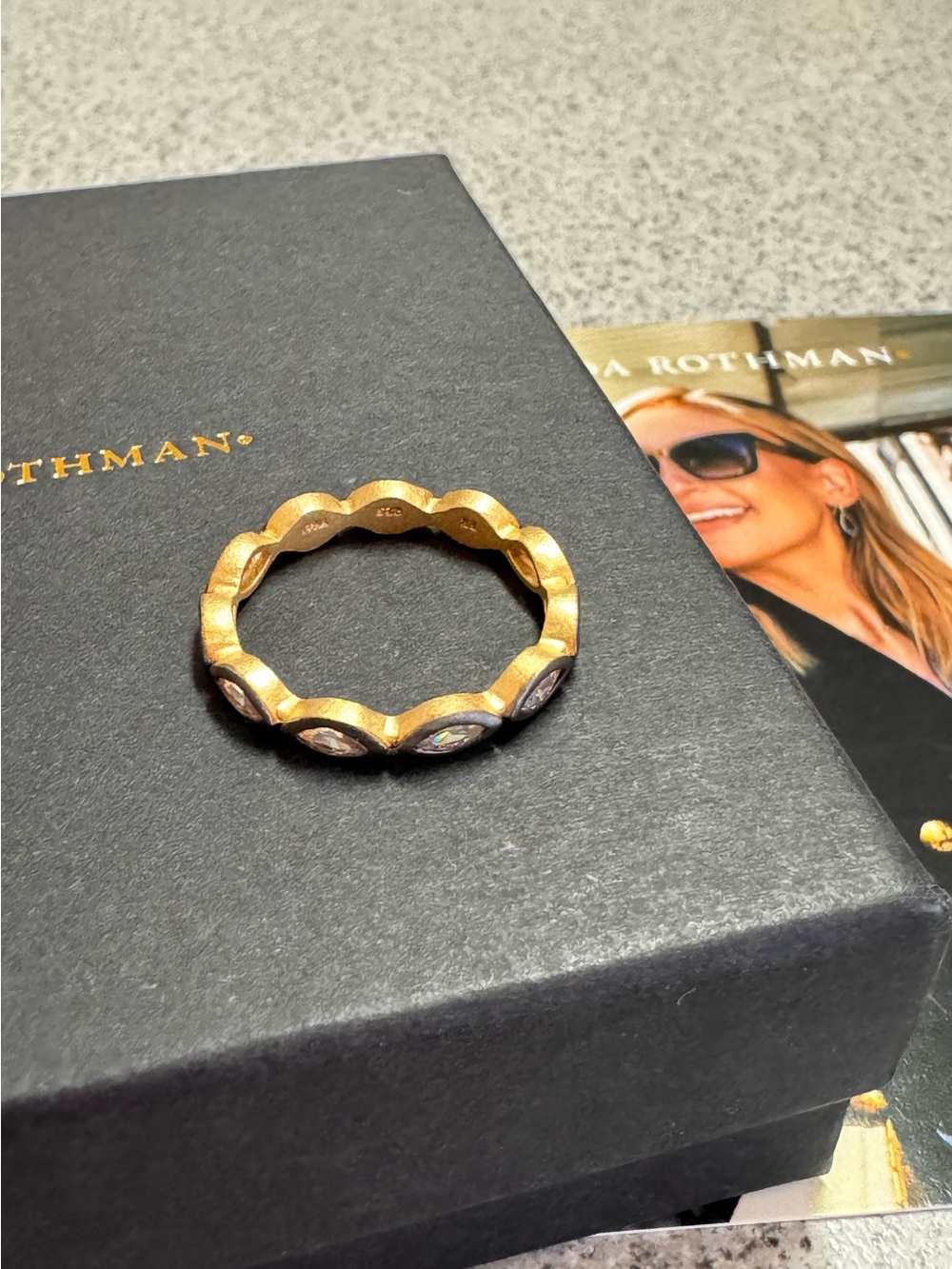 Freida Rothman Matte Gold and Rhodium Marquise Stacking Ring